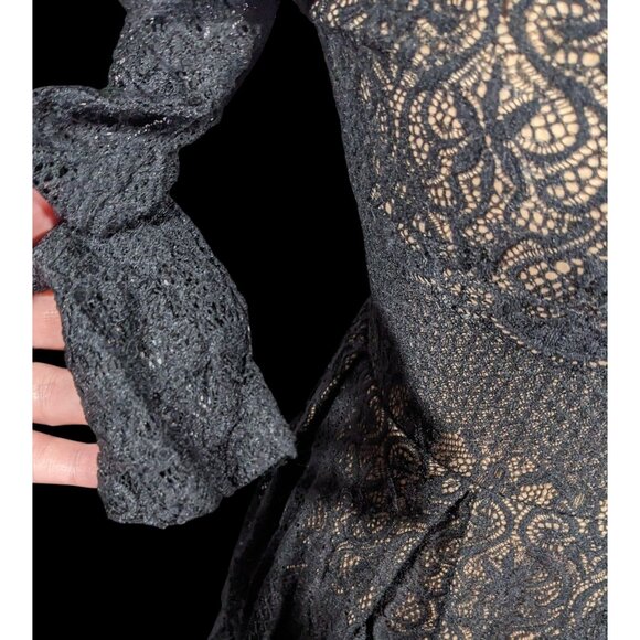 B Darlin Gothic Cream With Black Lace Overlay Knee Length Dress - Picture 4 of 11